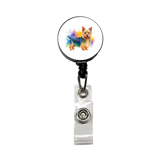 Australian Terrier Dog Watercolor Style Retractable ID Key Card Name Tag Badge Holder with Clip