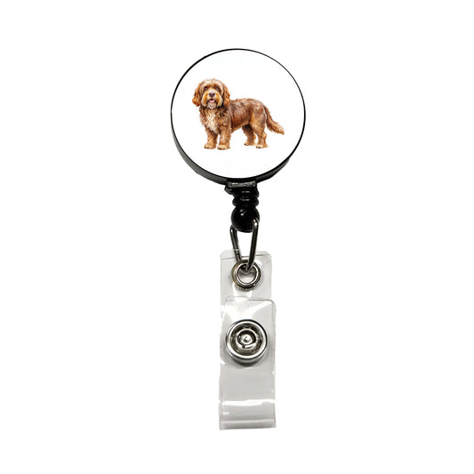 Barbet Dog Watercolor Style Retractable ID Key Card Name Tag Badge Holder with Clip
