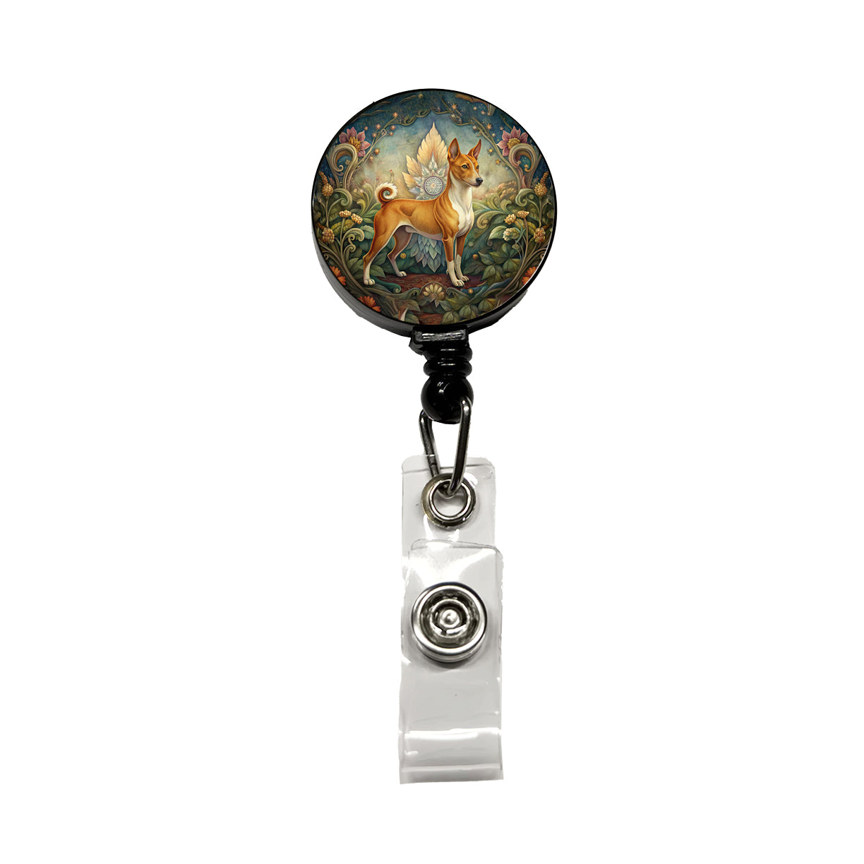 Basenji Dog Art Nouveau Retractable ID Key Card Name Tag Badge Holder with Clip
