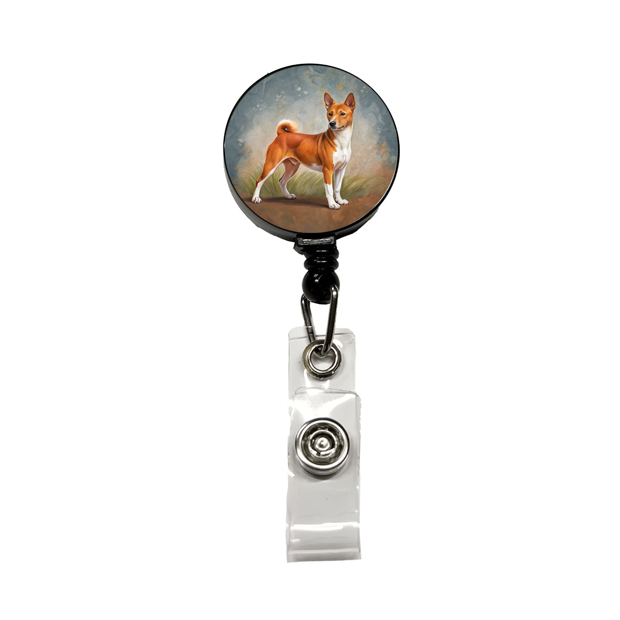 Basenji Dog Illustration Retractable ID Key Card Name Tag Badge Holder with Clip