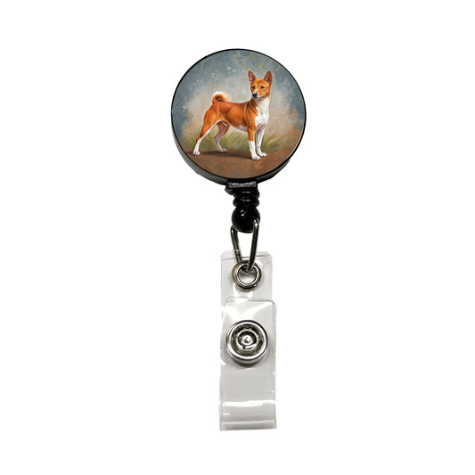 Basenji Dog Illustration Retractable ID Key Card Name Tag Badge Holder with Clip