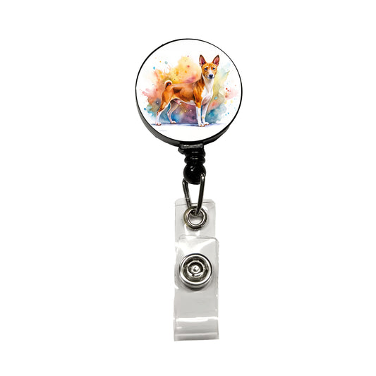 Basenji Dog Watercolor Style Retractable ID Key Card Name Tag Badge Holder with Clip