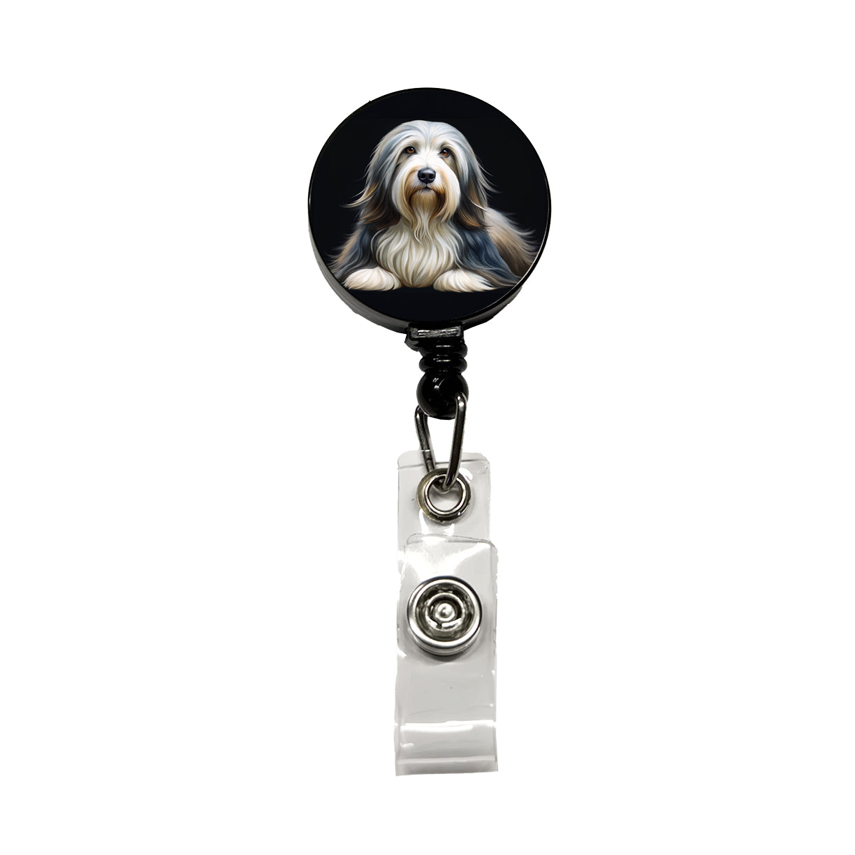 Bearded Collie Dog Illustration Retractable ID Key Card Name Tag Badge Holder with Clip