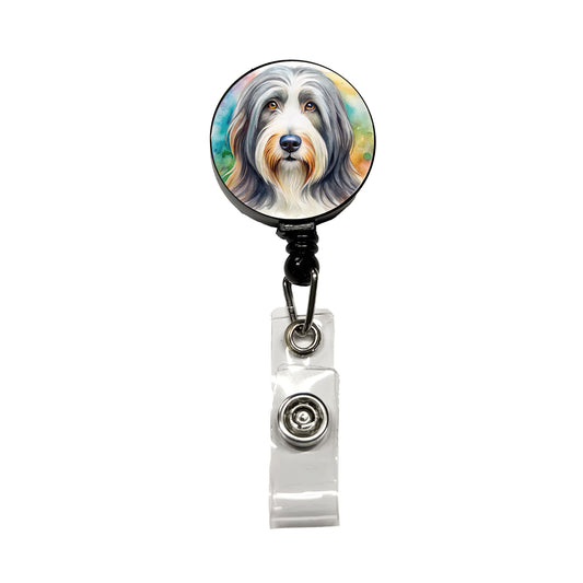 Bearded Collie Dog Watercolor Style Retractable ID Key Card Name Tag Badge Holder with Clip
