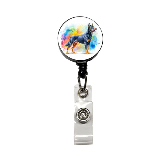 Beauceron Dog Watercolor Style Retractable ID Key Card Name Tag Badge Holder with Clip