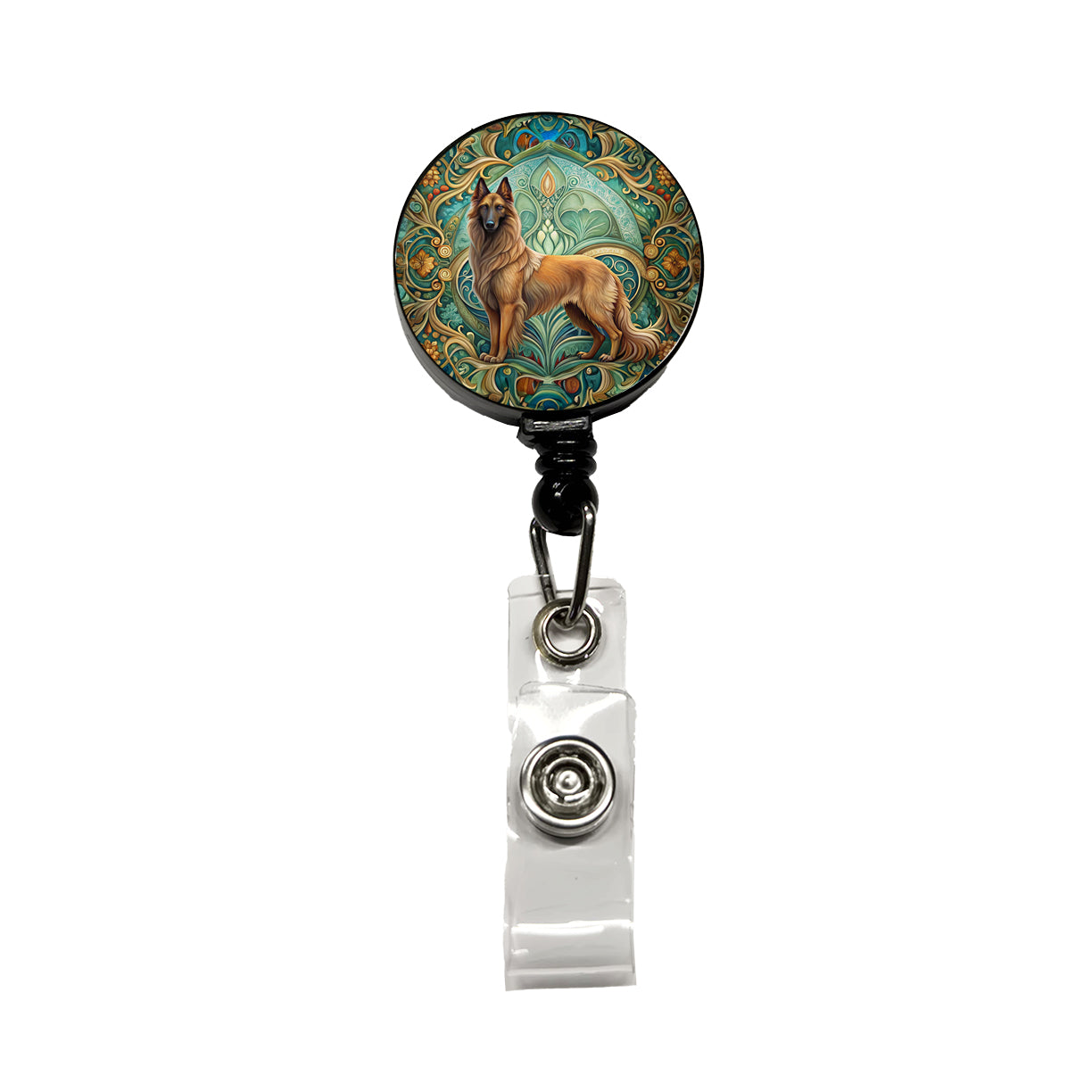 Belgian Tervuren Dog Art Nouveau Retractable ID Key Card Name Tag Badge Holder with Clip