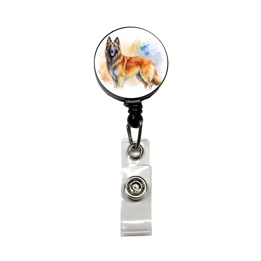 Belgian Tervuren Dog Watercolor Style Retractable ID Key Card Name Tag Badge Holder with Clip