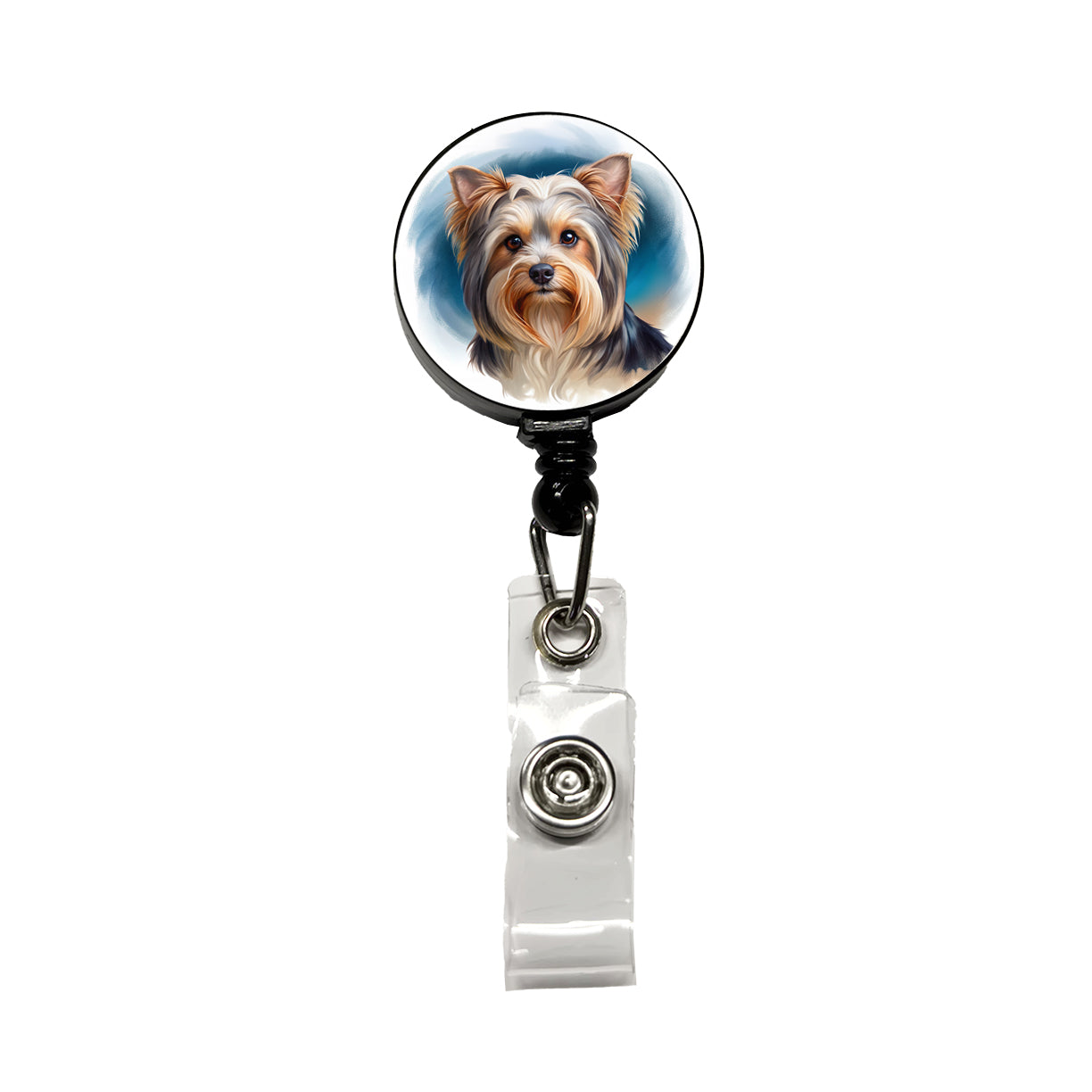 Biewer Terrier Dog Illustration Retractable ID Key Card Name Tag Badge Holder with Clip