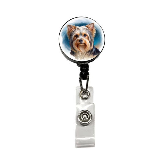 Biewer Terrier Dog Illustration Retractable ID Key Card Name Tag Badge Holder with Clip