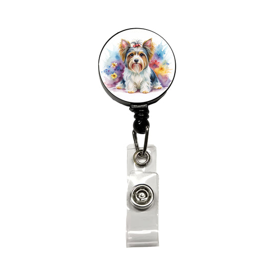 Biewer Terrier Dog Watercolor Style Retractable ID Key Card Name Tag Badge Holder with Clip