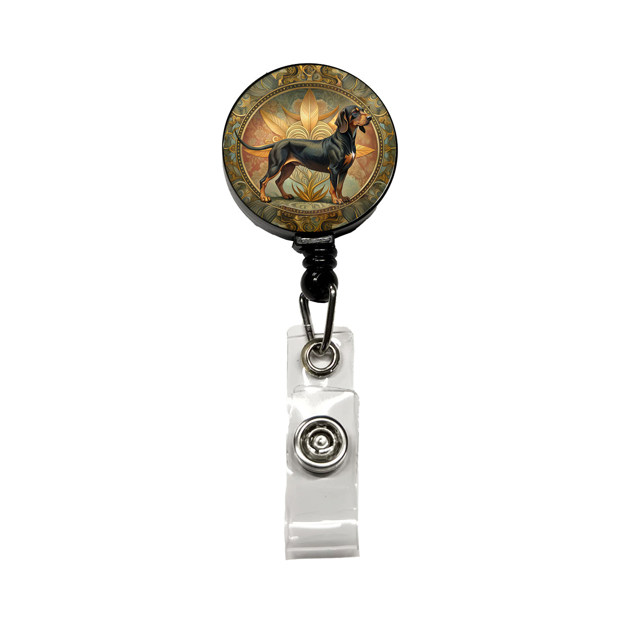 Black And Tan Coonhound Dog Art Nouveau Retractable ID Key Card Name Tag Badge Holder with Clip