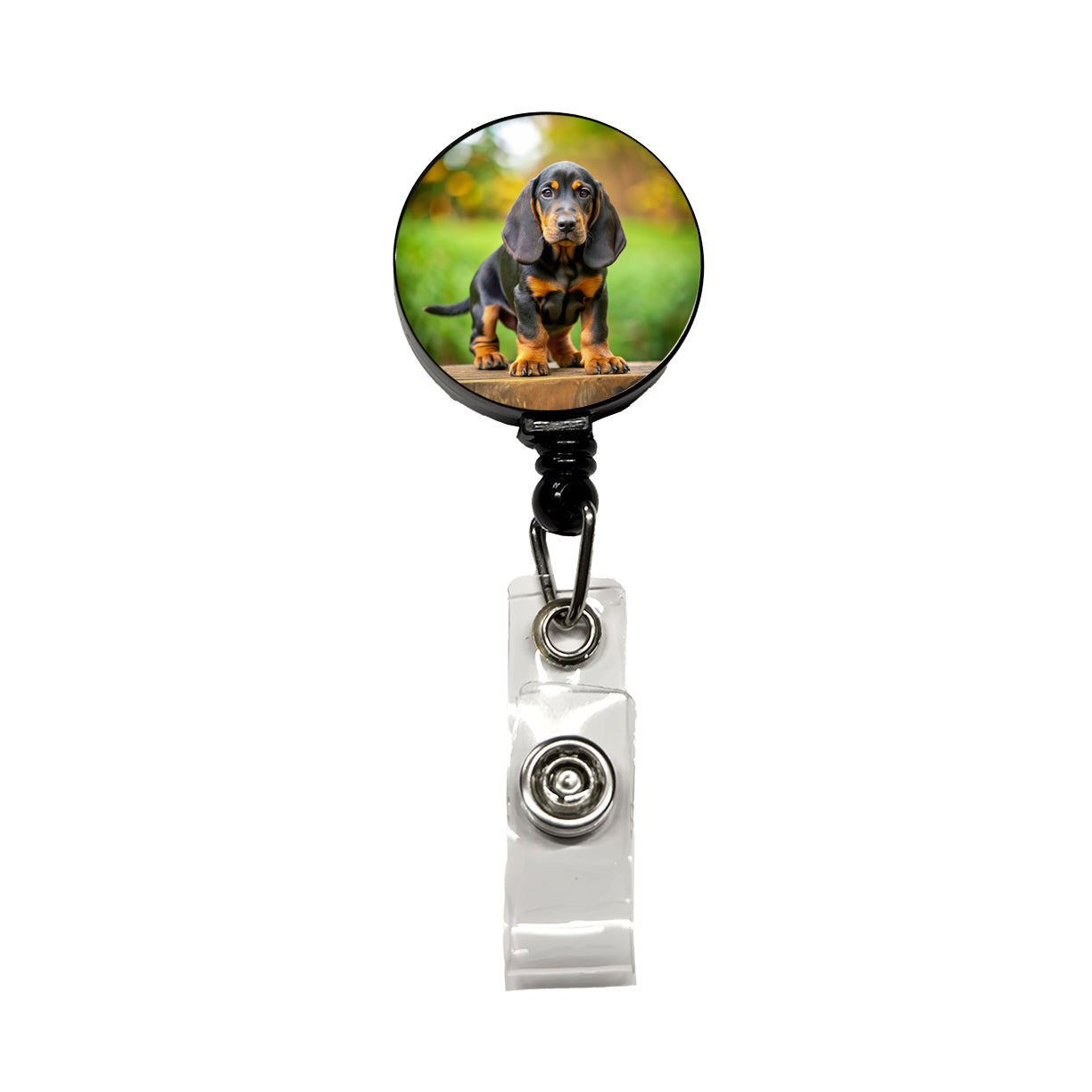 Black And Tan Coonhound Dog Puppy Photo Retractable ID Key Card Name Tag Badge Holder with Clip