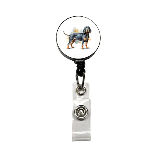 Black And Tan Coonhound Dog Watercolor Style Retractable ID Key Card Name Tag Badge Holder with Clip