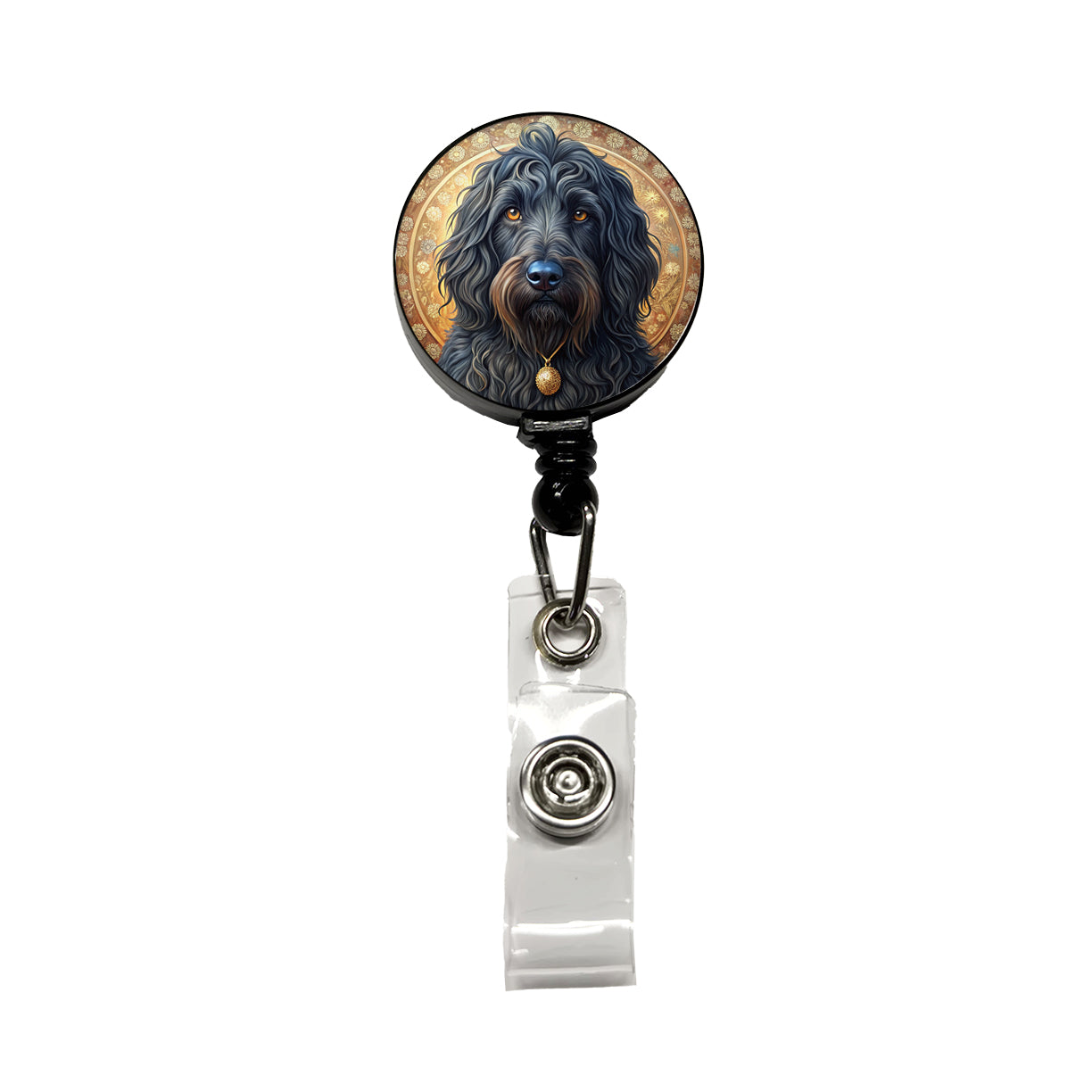 Black Russian Terrier Dog Art Nouveau Retractable ID Key Card Name Tag Badge Holder with Clip