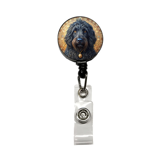 Black Russian Terrier Dog Art Nouveau Retractable ID Key Card Name Tag Badge Holder with Clip