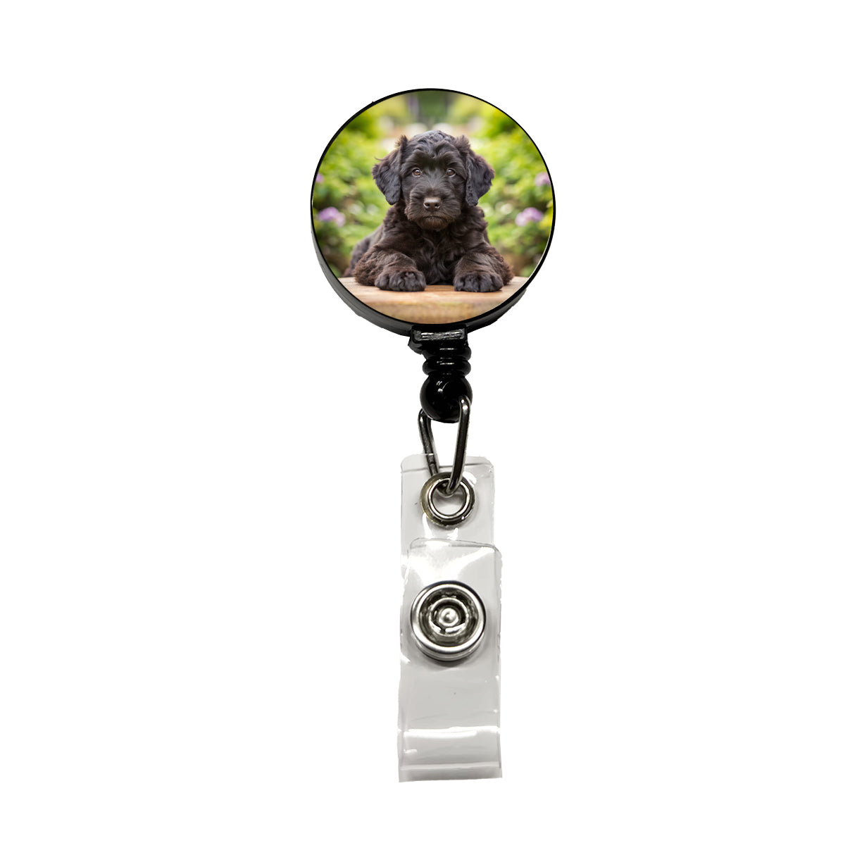 Black Russian Terrier Dog Puppy Photo Retractable ID Key Card Name Tag Badge Holder with Clip