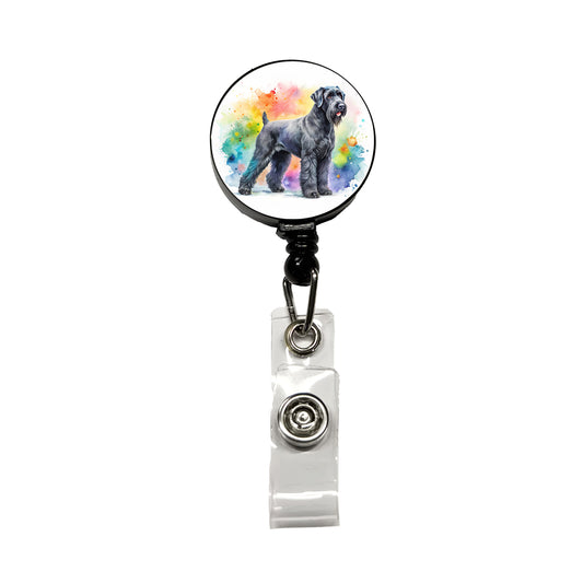 Black Russian Terrier Dog Watercolor Style Retractable ID Key Card Name Tag Badge Holder with Clip