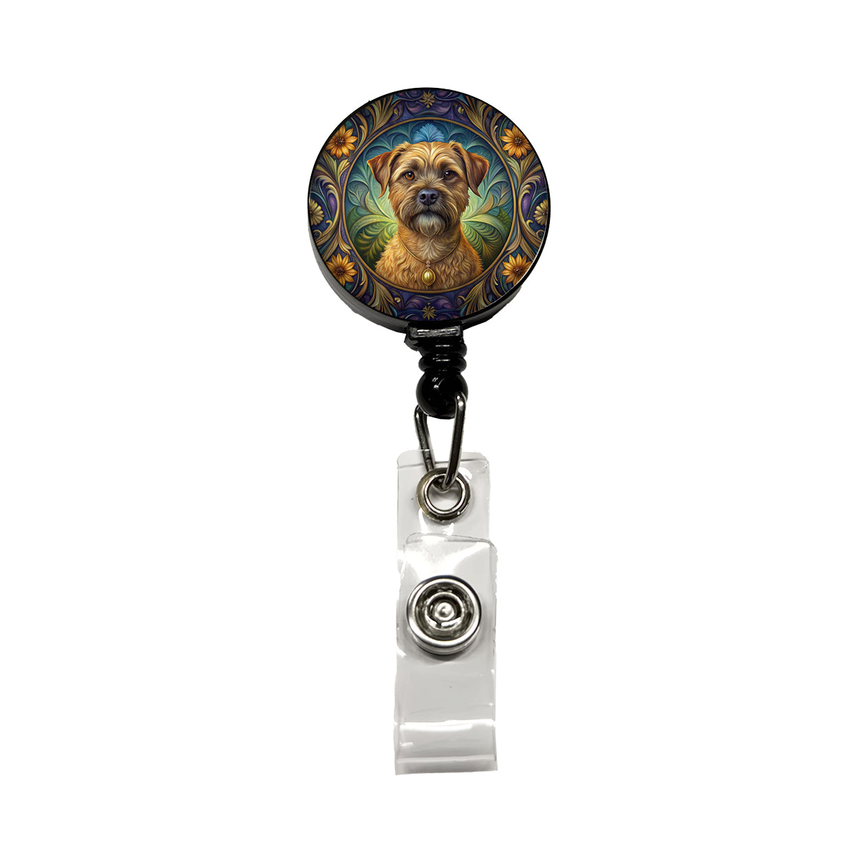 Border Terrier Dog Art Nouveau Retractable ID Key Card Name Tag Badge Holder with Clip