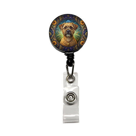 Border Terrier Dog Art Nouveau Retractable ID Key Card Name Tag Badge Holder with Clip