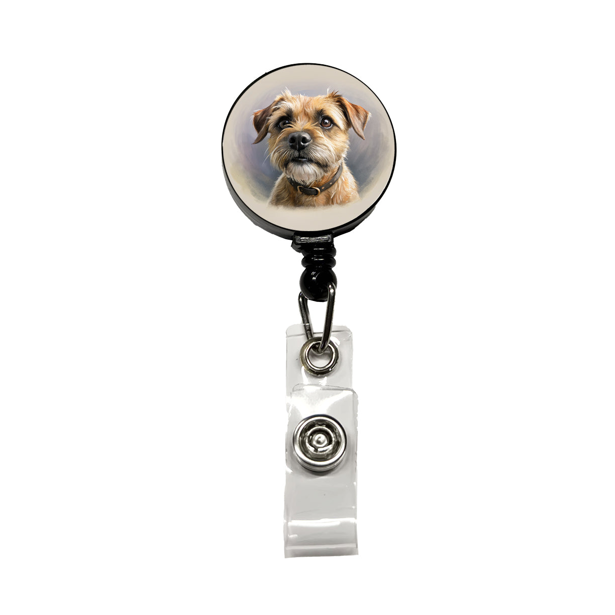 Border Terrier Dog Illustration Retractable ID Key Card Name Tag Badge Holder with Clip