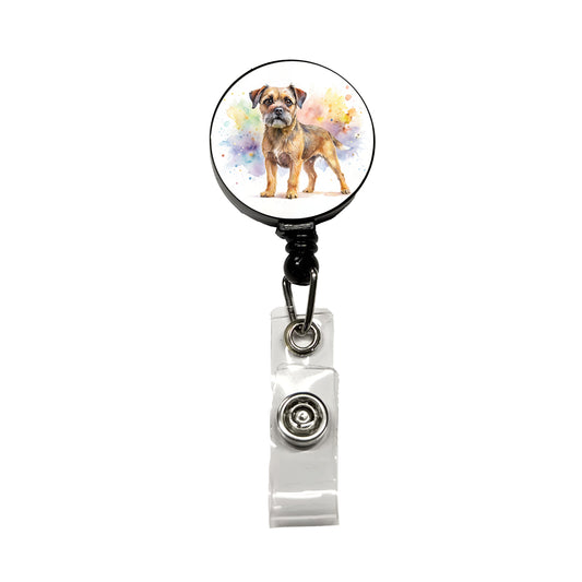 Border Terrier Dog Watercolor Style Retractable ID Key Card Name Tag Badge Holder with Clip