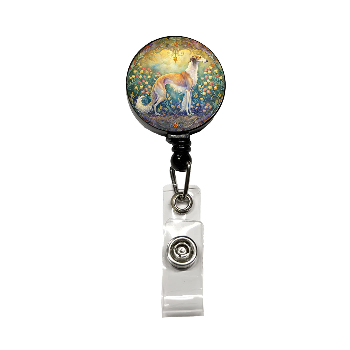 Borzoi Dog Art Nouveau Retractable ID Key Card Name Tag Badge Holder with Clip