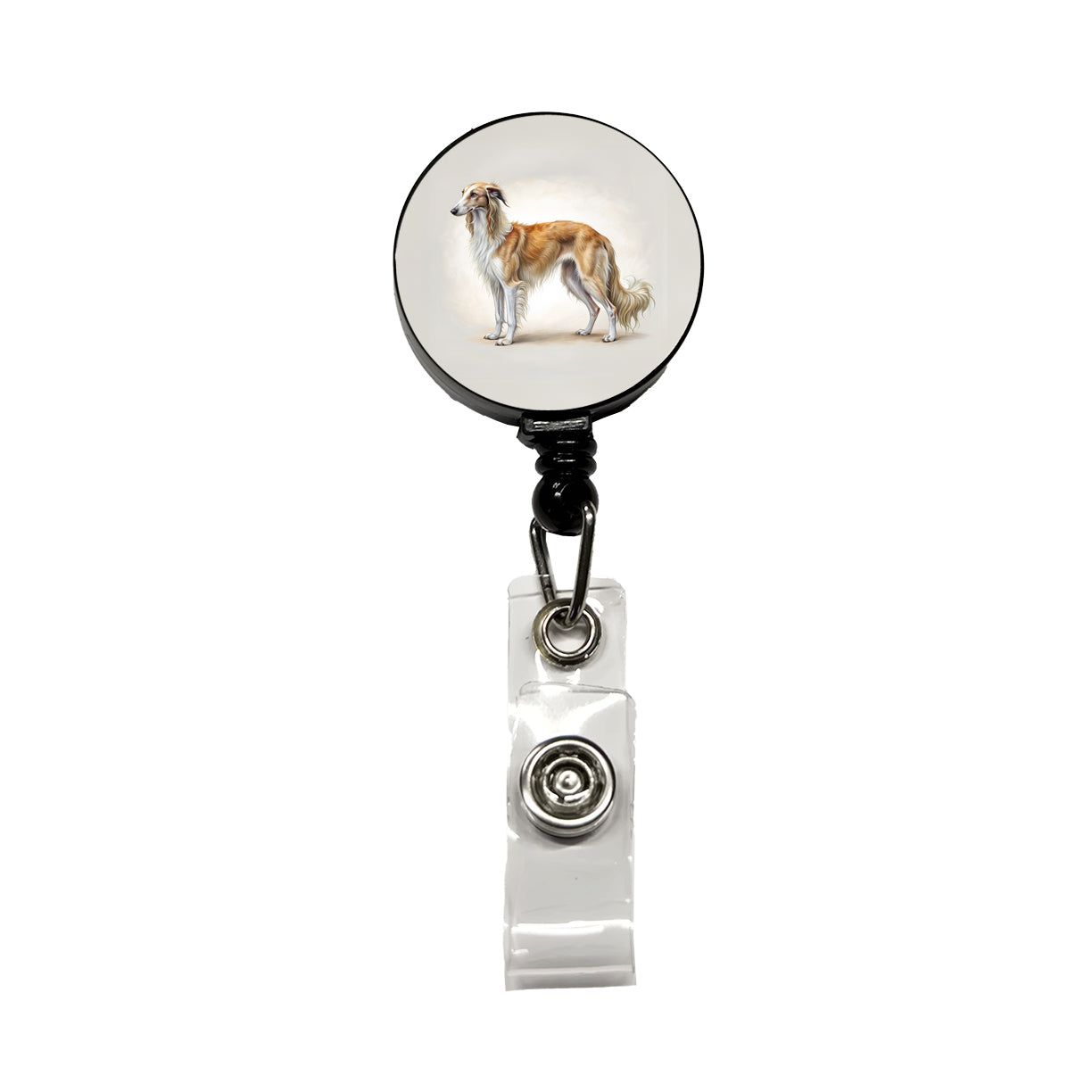 Borzoi Dog Illustration Retractable ID Key Card Name Tag Badge Holder with Clip