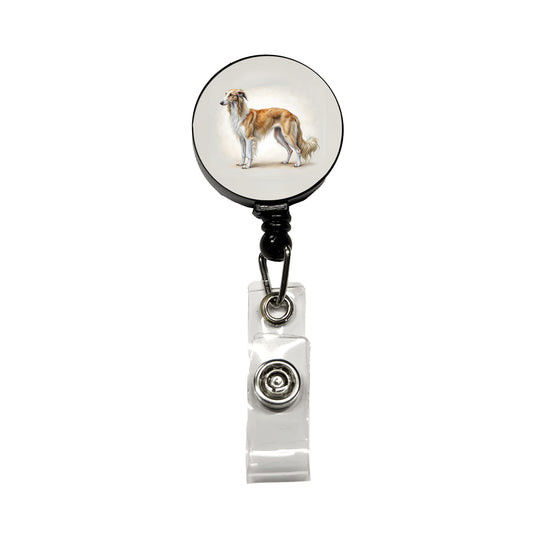 Borzoi Dog Illustration Retractable ID Key Card Name Tag Badge Holder with Clip
