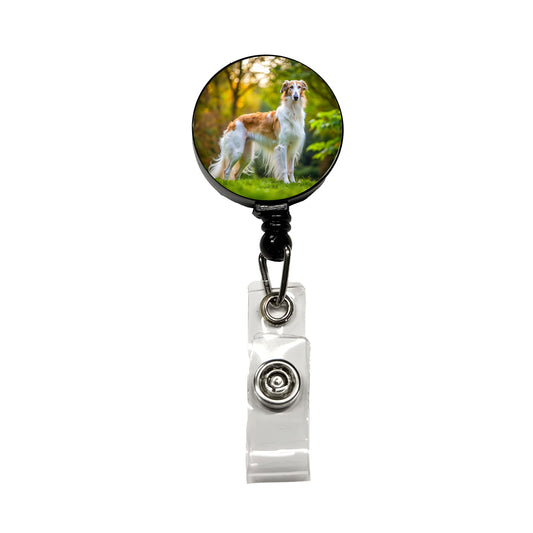 Borzoi Dog Photo Retractable ID Key Card Name Tag Badge Holder with Clip