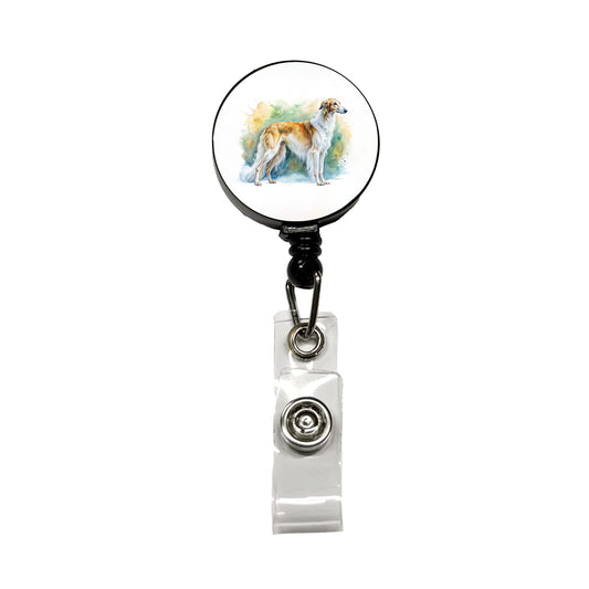 Borzoi Dog Watercolor Style Retractable ID Key Card Name Tag Badge Holder with Clip