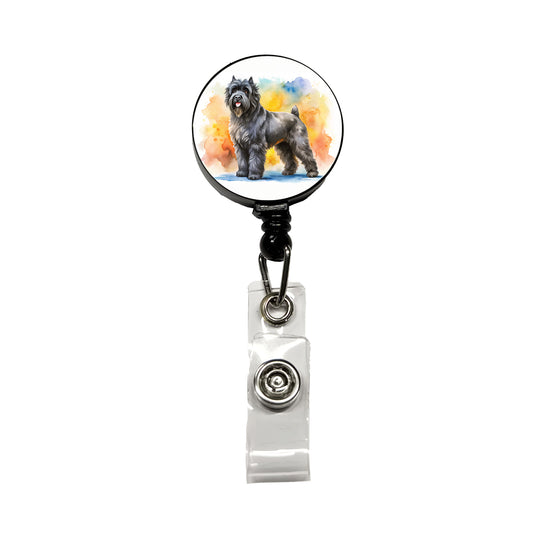 Bouviers Des Flandres Dog Watercolor Style Retractable ID Key Card Name Tag Badge Holder with Clip