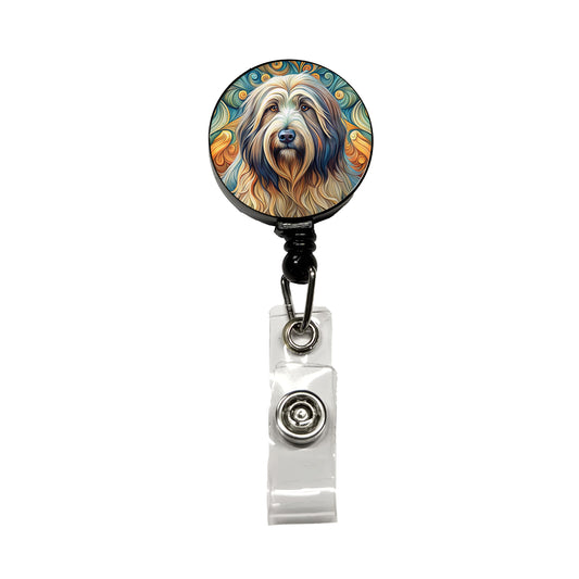 Briard Dog Art Nouveau Retractable ID Key Card Name Tag Badge Holder with Clip