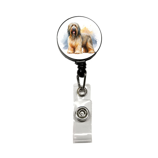 Briard Dog Watercolor Style Retractable ID Key Card Name Tag Badge Holder with Clip