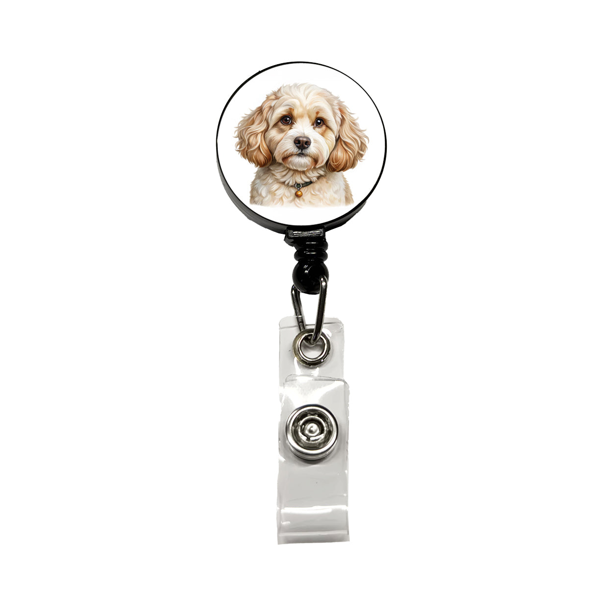 Cavachon Dog Illustration Retractable ID Key Card Name Tag Badge Holder with Clip
