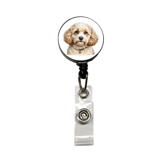 Cavachon Dog Illustration Retractable ID Key Card Name Tag Badge Holder with Clip