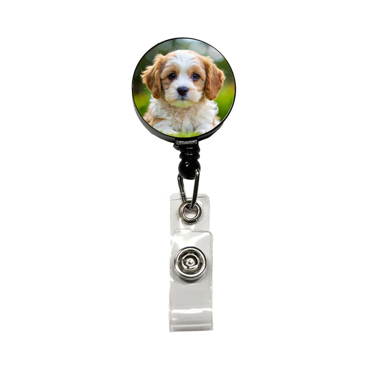 Cavachon Dog Puppy Photo Retractable ID Key Card Name Tag Badge Holder with Clip