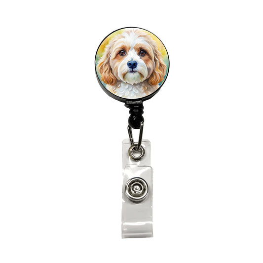 Cavachon Dog Watercolor Style Retractable ID Key Card Name Tag Badge Holder with Clip