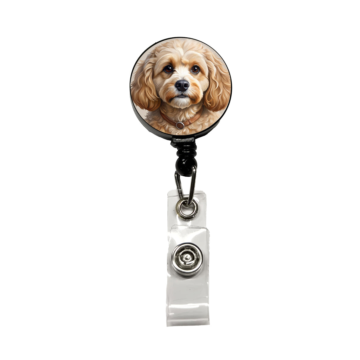 Cavapoo Dog Illustration Retractable ID Key Card Name Tag Badge Holder with Clip
