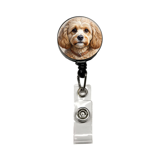 Cavapoo Dog Illustration Retractable ID Key Card Name Tag Badge Holder with Clip