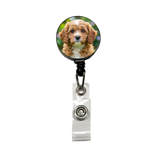 Cavapoo Dog Puppy Photo Retractable ID Key Card Name Tag Badge Holder with Clip