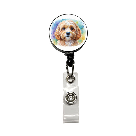Cavapoo Dog Watercolor Style Retractable ID Key Card Name Tag Badge Holder with Clip