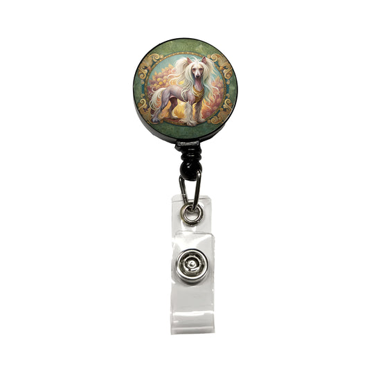 Chinese Crested Dog Art Nouveau Retractable ID Key Card Name Tag Badge Holder with Clip