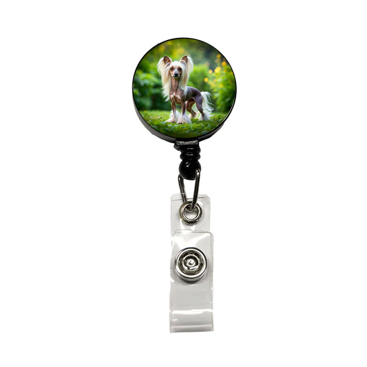 Chinese Crested Dog Photo Retractable ID Key Card Name Tag Badge Holder with Clip