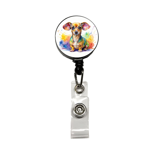 Chiweenie Dog Watercolor Style Retractable ID Key Card Name Tag Badge Holder with Clip