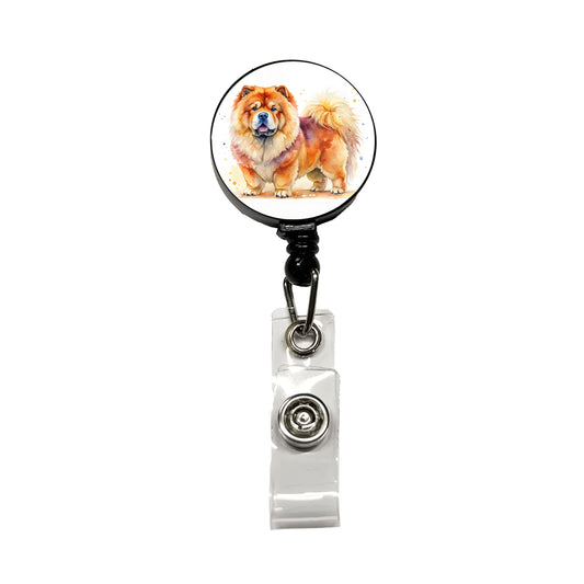 Chow Chow Dog Watercolor Style Retractable ID Key Card Name Tag Badge Holder with Clip