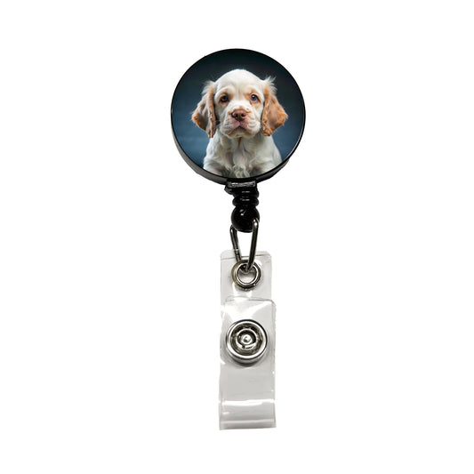 Clumber Spaniel Dog Puppy Photo Retractable ID Key Card Name Tag Badge Holder with Clip