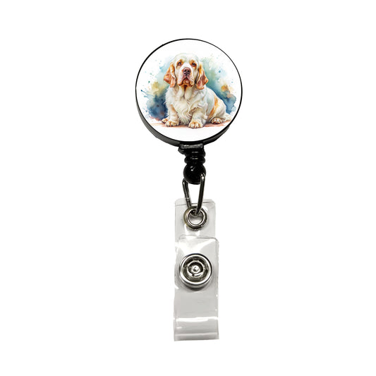 Clumber Spaniel Dog Watercolor Style Retractable ID Key Card Name Tag Badge Holder with Clip