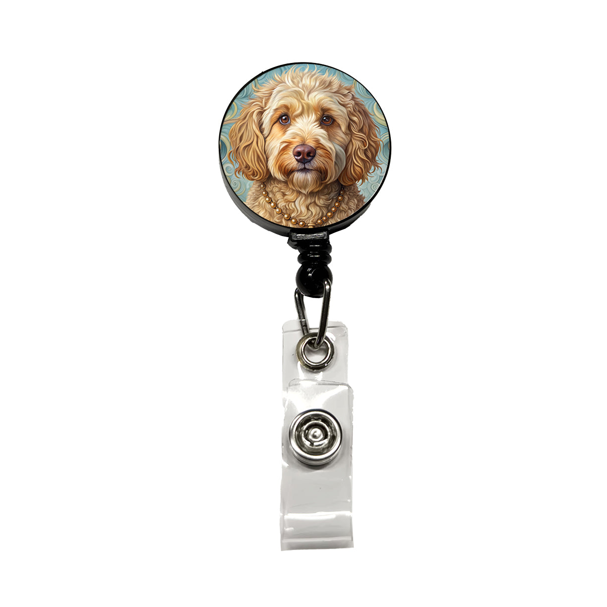 Cockapoo Dog Art Nouveau Retractable ID Key Card Name Tag Badge Holder with Clip