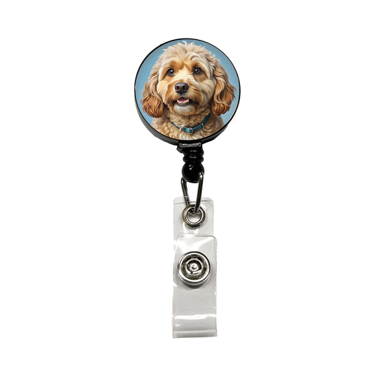 Cockapoo Dog Illustration Retractable ID Key Card Name Tag Badge Holder with Clip
