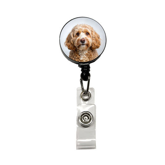 Cockapoo Dog Photo Retractable ID Key Card Name Tag Badge Holder with Clip